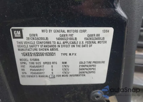 2005 GMC Envoy Xl Slt z USA, uszkodzony, nr VIN 1GKES16S556163931